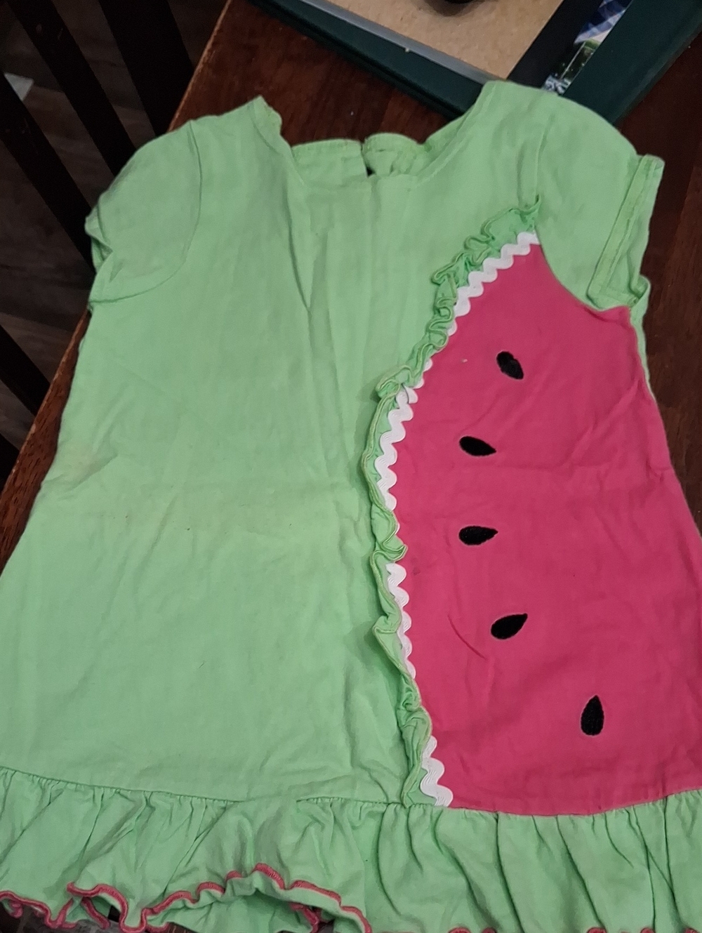 Girls Green & Pink Watermelon Ruffle Dress Top